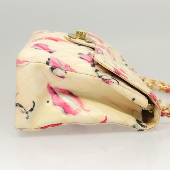 CHANEL Matelasse Chain Shoulder Bag Vinyl Coating White Gold CC Auth 1 - Picture 4 of 15